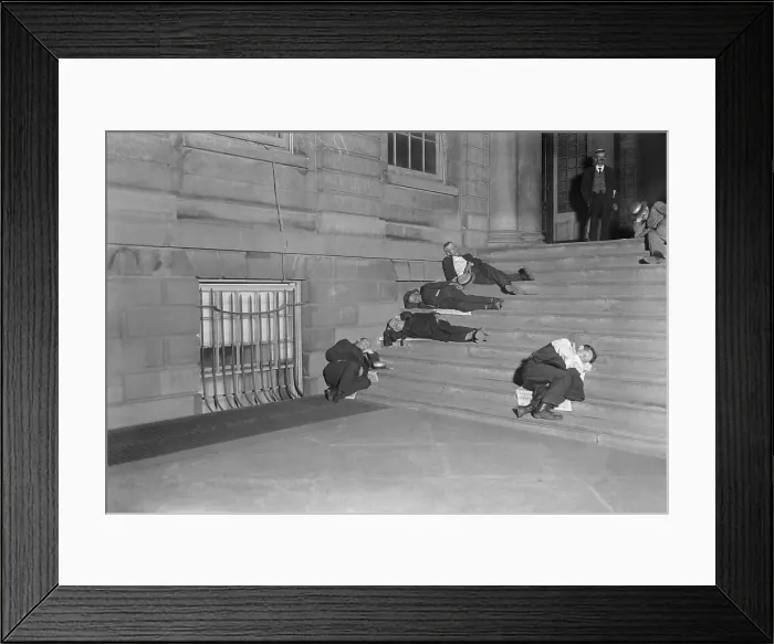 Framed Print : Men Sleeping on City Hall Steps Framed Print : Men Sleeping on City Hall Steps
