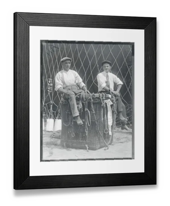 Framed Print : Balloonists Posing in Basket Framed Print : Balloonists Posing in Basket