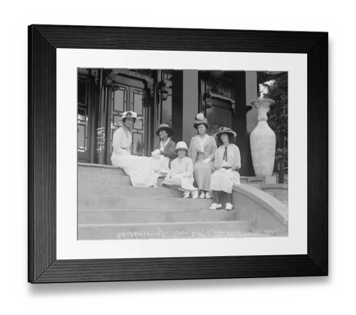Framed Print : Women Posing on Steps of Belmont Tea House Framed Print : Women Posing on Steps of Belmont Tea House