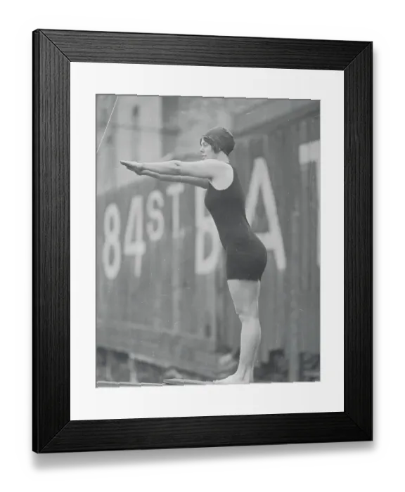 Framed Print : Nora Leahy On Diving Board and in Position Framed Print : Nora Leahy On Diving Board and in Position