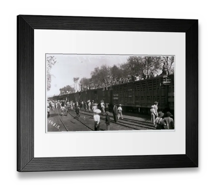 Framed Print : Mexican Soldiers and Citizens Atop Train at Depot Framed Print : Mexican Soldiers and Citizens Atop Train at Depot