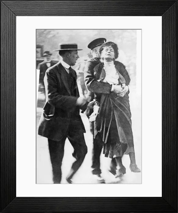 Framed Print : Emmeline Pankhurst Carried by Officer Framed Print : Emmeline Pankhurst Carried by Officer