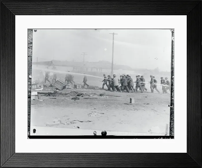 Framed Print : Police and Firefighters Spraying Kelly's Army Framed Print : Police and Firefighters Spraying Kelly's Army