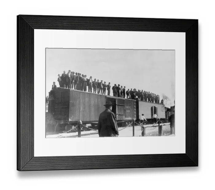 Framed Print : Kelly's Army Riding atop Boxcars in Sacramento Framed Print : Kelly's Army Riding atop Boxcars in Sacramento