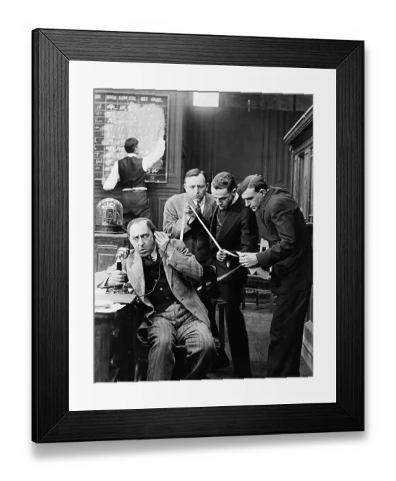 Framed Print : Men Reading Stock Ticker Tape Framed Print : Men Reading Stock Ticker Tape