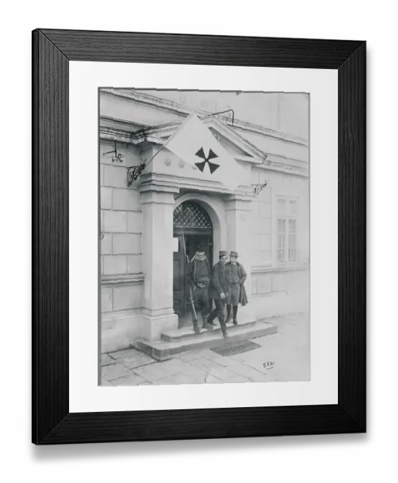 Framed Print : Men on Steps of Red Cross Building Framed Print : Men on Steps of Red Cross Building