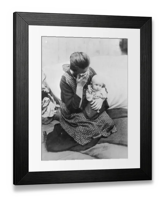 Framed Print : Weeping German Woman with Baby Framed Print : Weeping German Woman with Baby