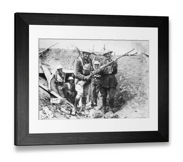 Framed Print : British Soldiers Holding German Anti-Tank Gun Framed Print : British Soldiers Holding German Anti-Tank Gun