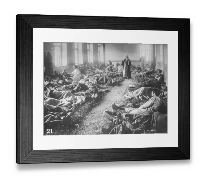 Framed Print : Interior of Makeshift War Hospital with Administering Nurse and Priest Framed Print : Interior of Makeshift War Hospital with Administering Nurse and Priest