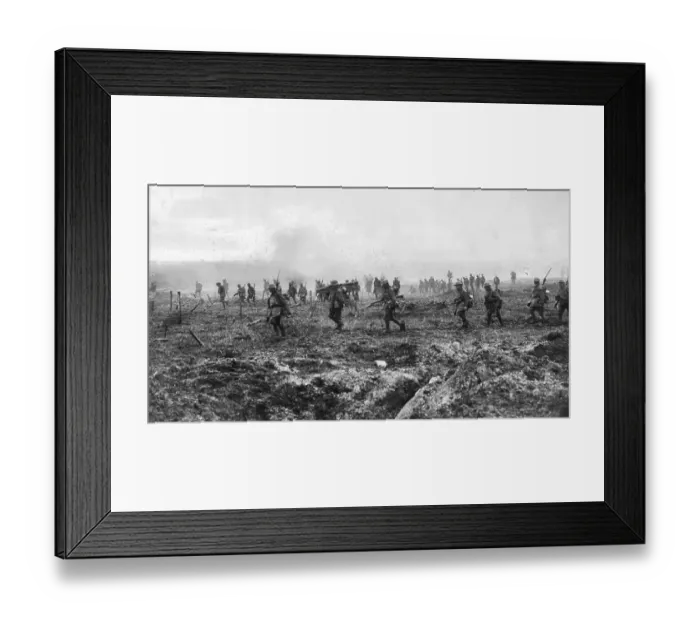 Framed Print : British Soldiers Cross Barren Ground During WWI Framed Print : British Soldiers Cross Barren Ground During WWI