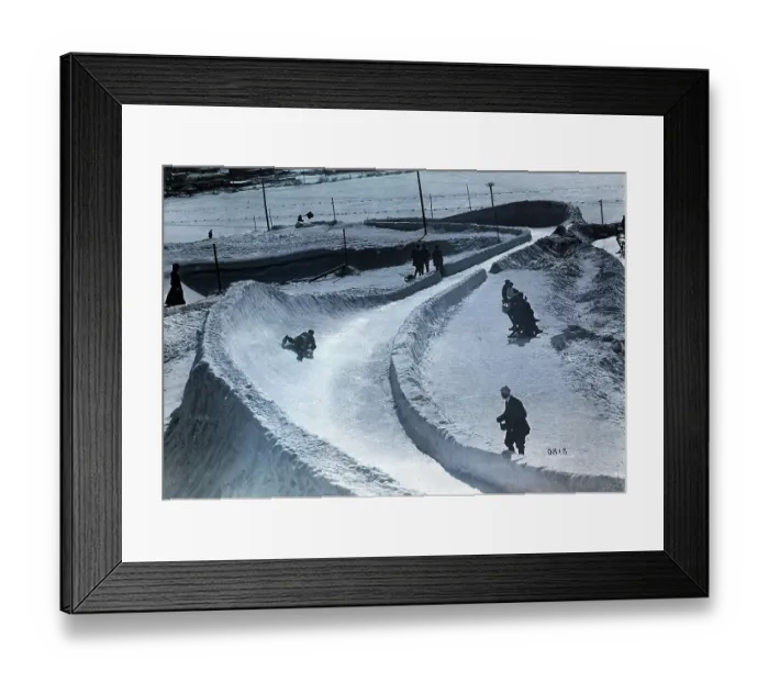Framed Print : Sledders on Banked Turn Framed Print : Sledders on Banked Turn