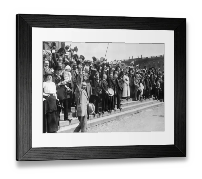 Framed Print : Crowd on Steps with Raised Hats Singing Framed Print : Crowd on Steps with Raised Hats Singing