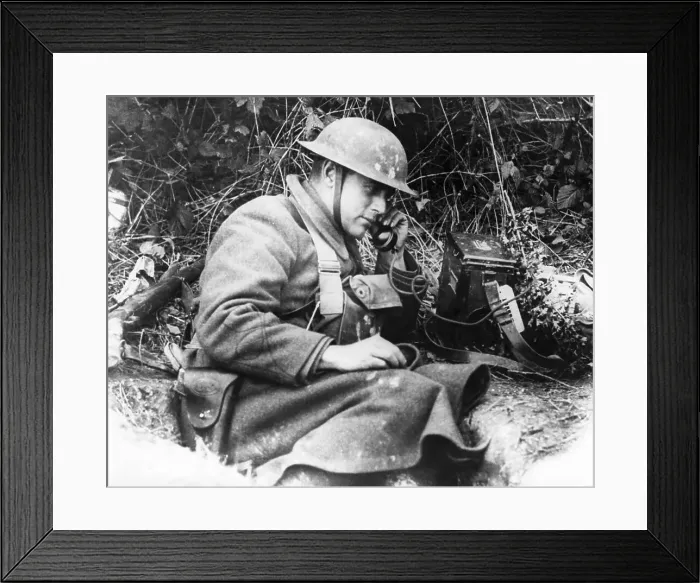 Framed Print : American Soldier on Mobile Phone While in the Field Framed Print : American Soldier on Mobile Phone While in the Field