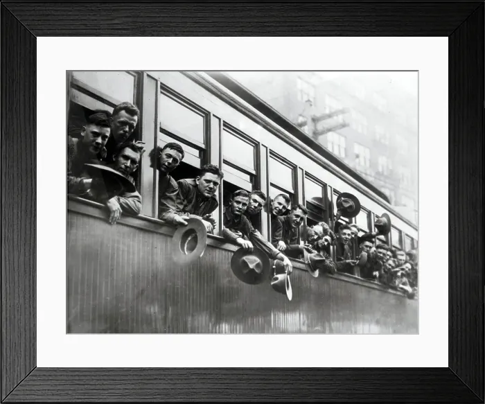 Framed Print : New Troops Waving from Train Window Framed Print : New Troops Waving from Train Window