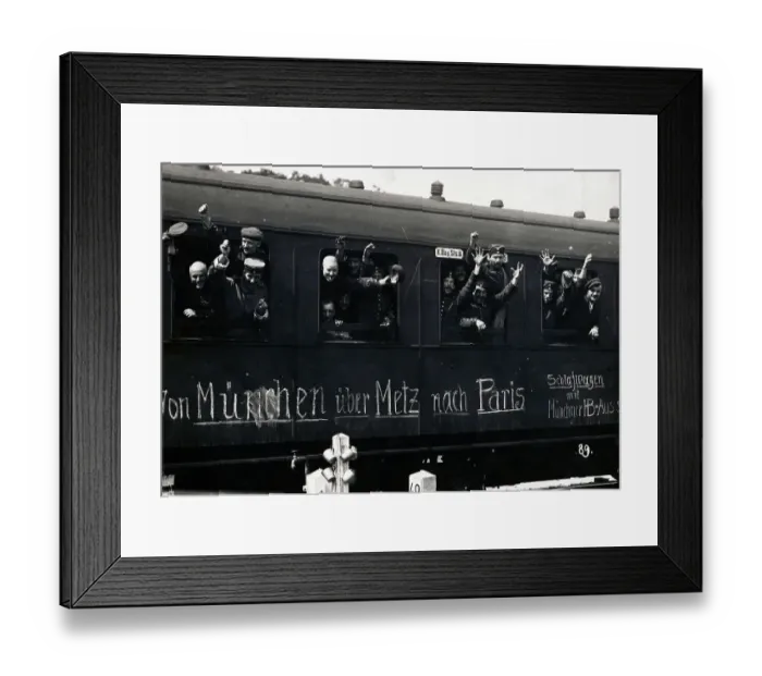 Framed Print : German Troops Waving From Train Windows Framed Print : German Troops Waving From Train Windows