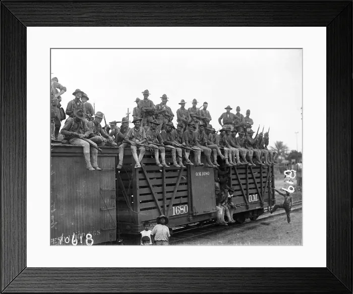 Framed Print : Marines Seated, Standing On Train Framed Print : Marines Seated, Standing On Train