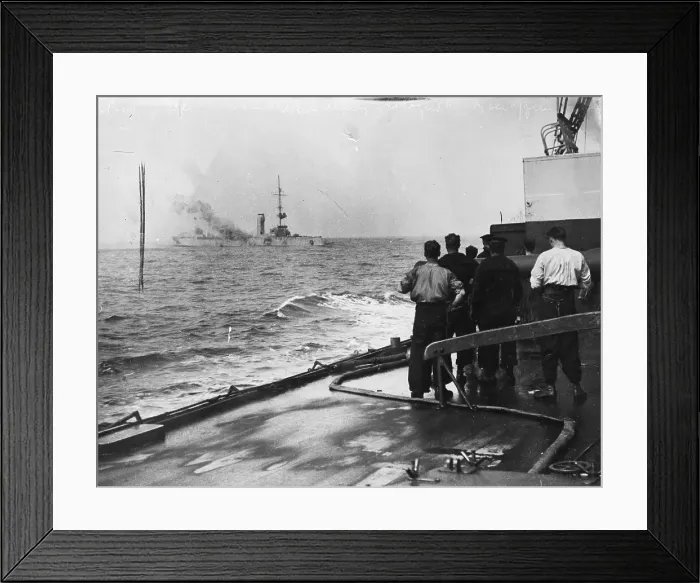 Framed Print : German Cruiser Mainz On Fire at the Battle of Heligoland Framed Print : German Cruiser Mainz On Fire at the Battle of Heligoland