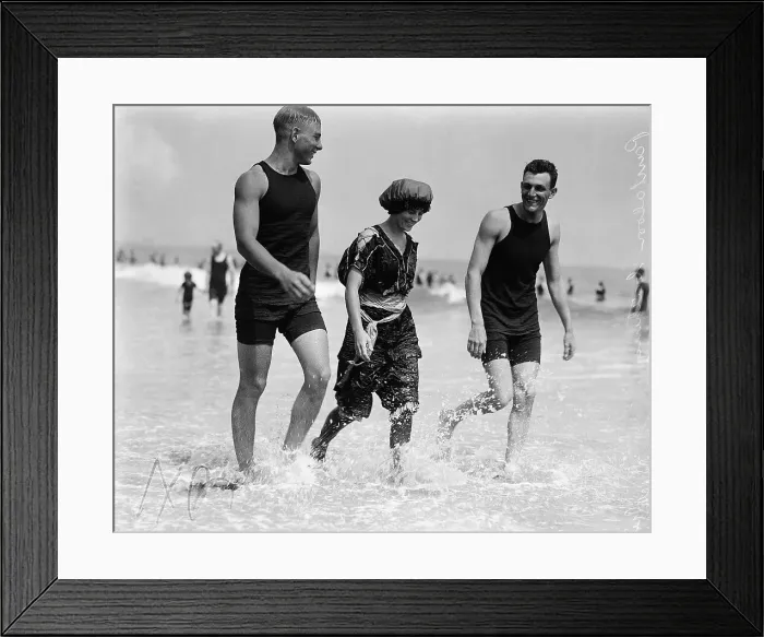Framed Print : Two Men and a Woman at Beach Framed Print : Two Men and a Woman at Beach