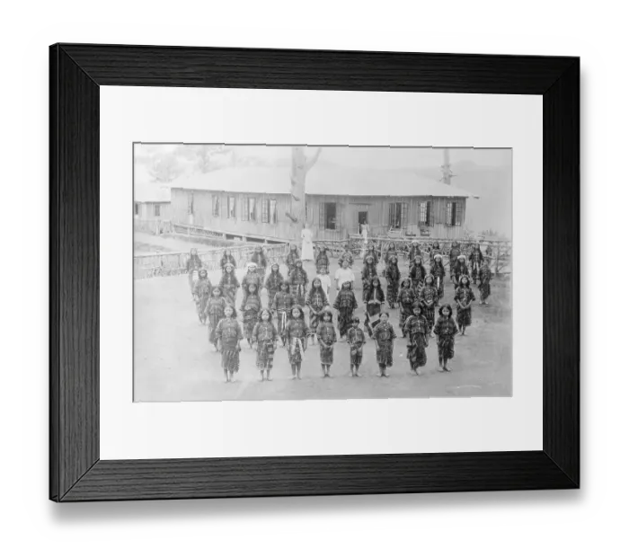 Framed Print : Schoolgirls Posing in Front of Their School Framed Print : Schoolgirls Posing in Front of Their School