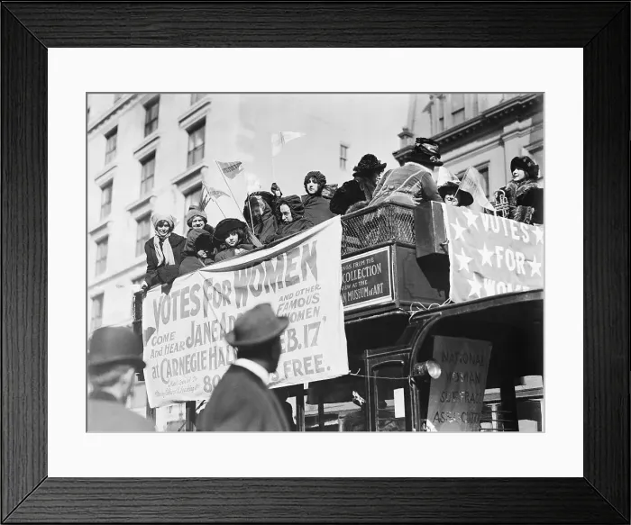 Framed Print : Suffragettes Riding atop Vehicle Framed Print : Suffragettes Riding atop Vehicle