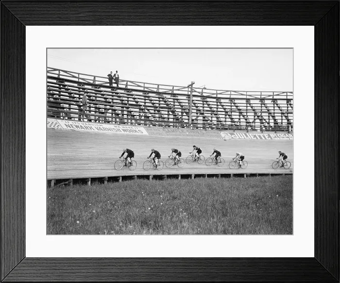 Framed Print : Bikers Race on Track in Newark