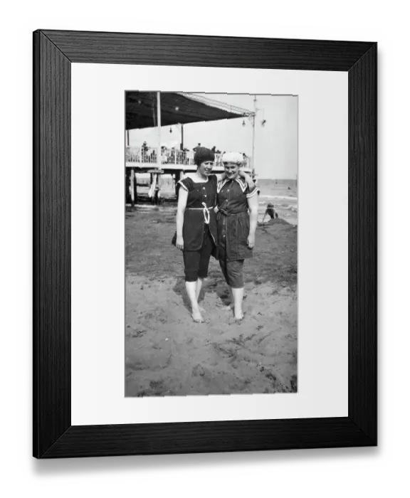 Framed Print : Women In Bathing Suits On Beach, 1912 Framed Print : Women In Bathing Suits On Beach, 1912