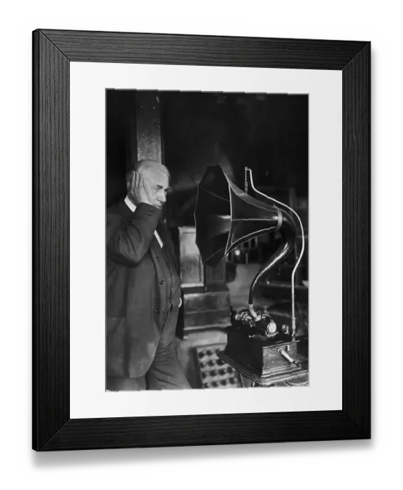 Framed Print : Thomas Edison Listening To Phonograph