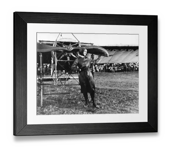 Framed Print : Pilot Harriet Quimby with Airplane Framed Print : Pilot Harriet Quimby with Airplane