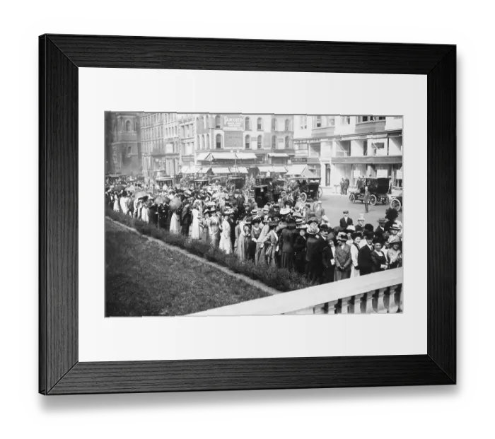 Framed Print : Crowds Waiting to Get Into New Library