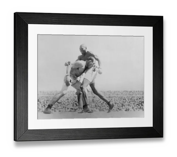 Framed Print : Jack Johnson in the Ring with James Jeffries Framed Print : Jack Johnson in the Ring with James Jeffries