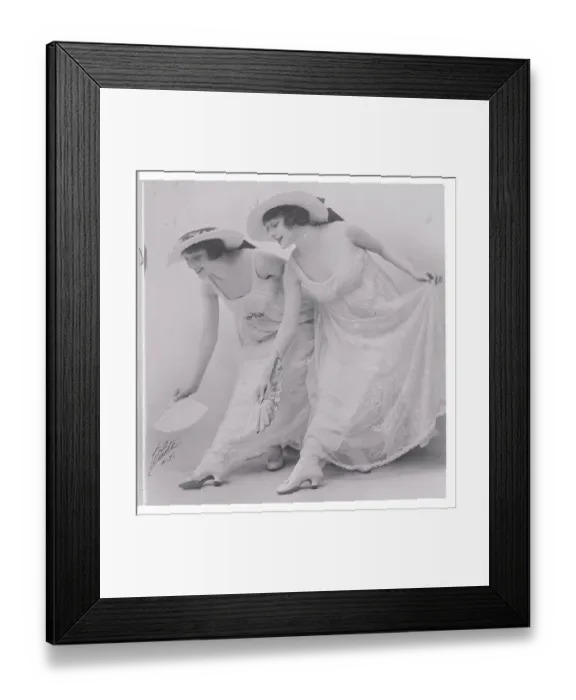Framed Print : Femininely Dressed Dolly Sisters Bowing Framed Print : Femininely Dressed Dolly Sisters Bowing