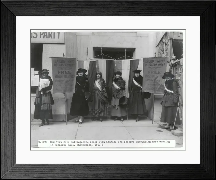 Framed Print : Suffragettes Posing with Banners for Mass Meeting at Carnegie Hall Framed Print : Suffragettes Posing with Banners for Mass Meeting at Carnegie Hall