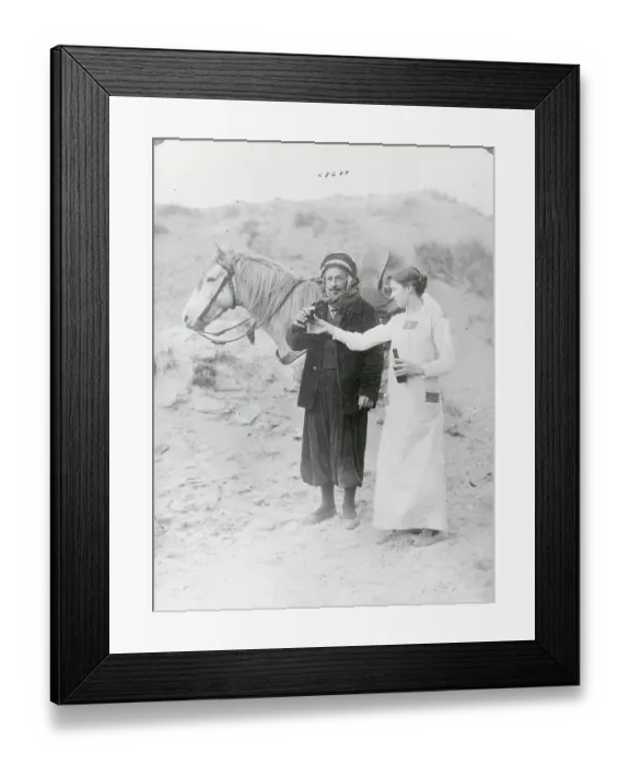 Framed Print : Woman Giving Soldier Drink Framed Print : Woman Giving Soldier Drink