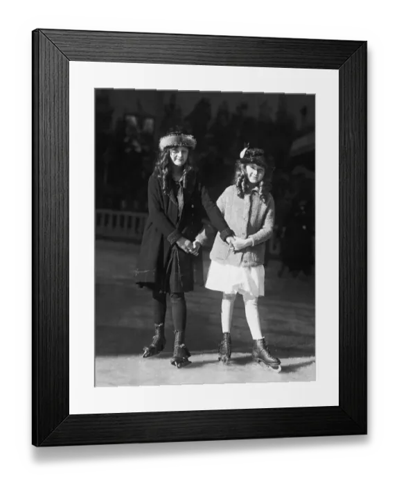 Framed Print : Two Young Girls Ice Skating Framed Print : Two Young Girls Ice Skating