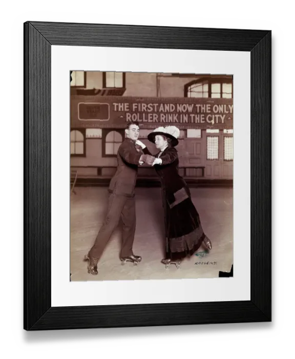 Framed Print : Couple Skating in Roller Rink Framed Print : Couple Skating in Roller Rink
