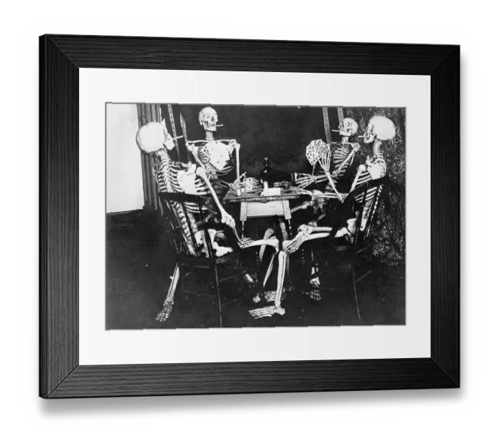 Framed Print : Skeletons Smoking While Playing Bridge Framed Print : Skeletons Smoking While Playing Bridge