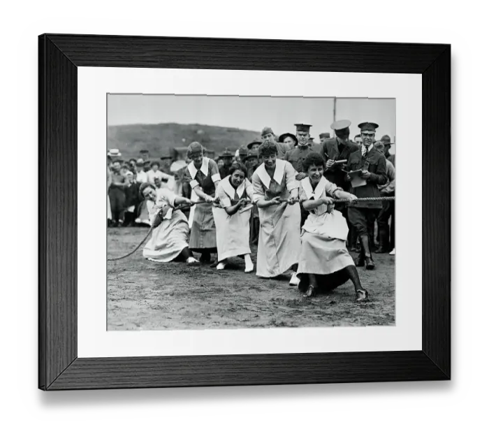 Framed Print : Nurses Pulling During Tug of War Competition Framed Print : Nurses Pulling During Tug of War Competition