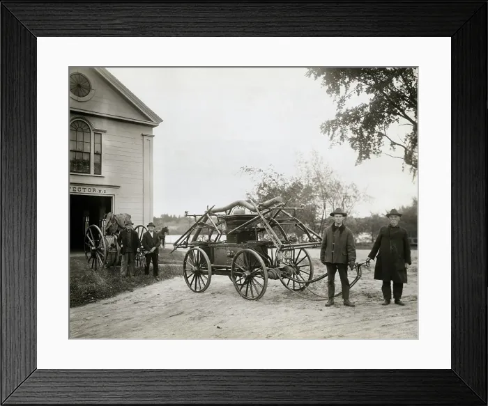 Framed Print : Volunteer Firemen with Wagon Framed Print : Volunteer Firemen with Wagon