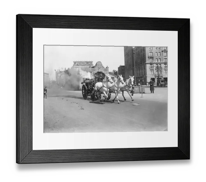 Framed Print : Horse-Drawn Fire Engine Going Down Broadway Framed Print : Horse-Drawn Fire Engine Going Down Broadway