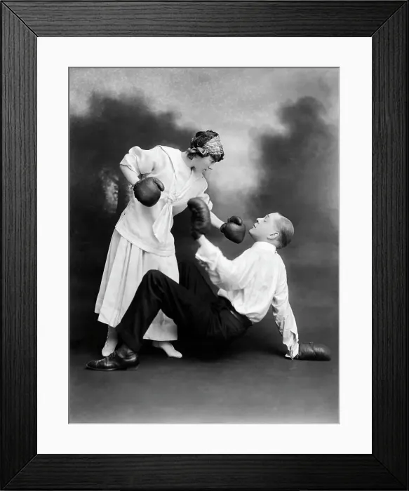 Framed Print : Woman Boxing Man To The Floor