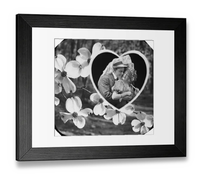 Framed Print : Photographic Valentine with Lovers, Heart, and Blossoms Framed Print : Photographic Valentine with Lovers, Heart, and Blossoms