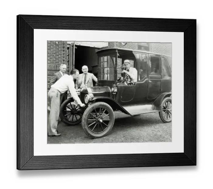 Framed Print : Men Posing with Early Ford Automobile Framed Print : Men Posing with Early Ford Automobile