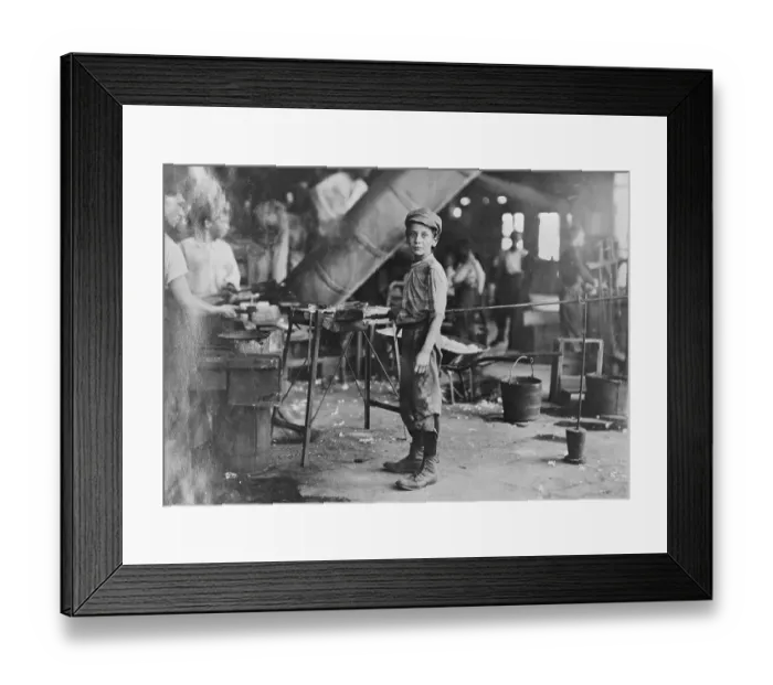 Framed Print : Boy Working in Glass Factory Framed Print : Boy Working in Glass Factory