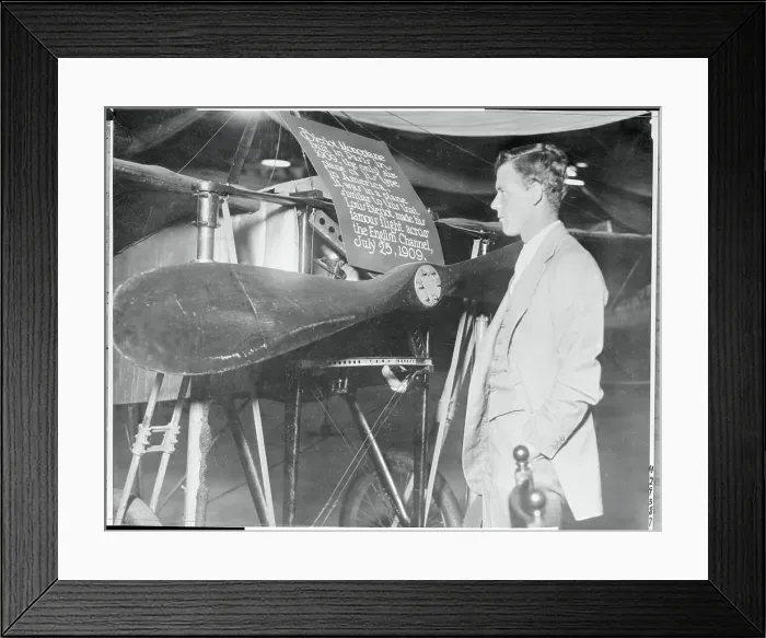 Framed Print : Charles Lindbergh Looking at Bleriot Monoplane Framed Print : Charles Lindbergh Looking at Bleriot Monoplane