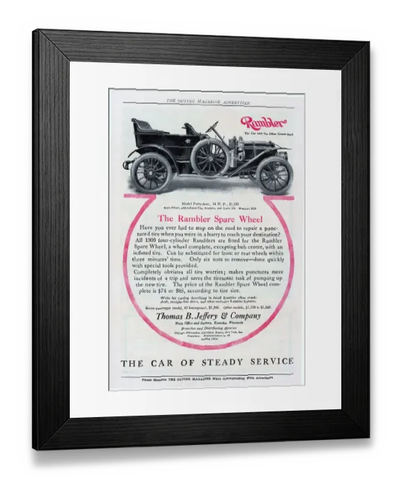 Framed Print : Advertisement for The Rambler Auto with Spare Tire