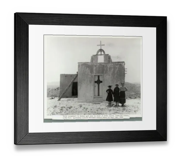 Framed Print : Girls Standing Near Door of Church
