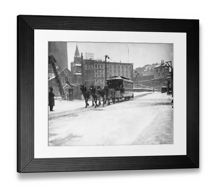 Framed Print : Horse-Drawn Streetcar in Manhattan Framed Print : Horse-Drawn Streetcar in Manhattan