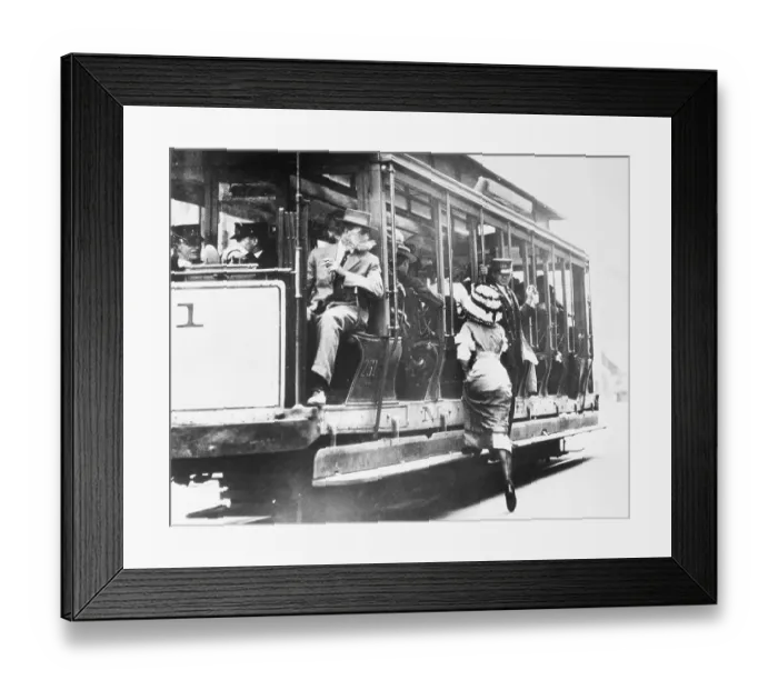 Framed Print : Man Watching Woman Boarding New York Trolley Car Framed Print : Man Watching Woman Boarding New York Trolley Car