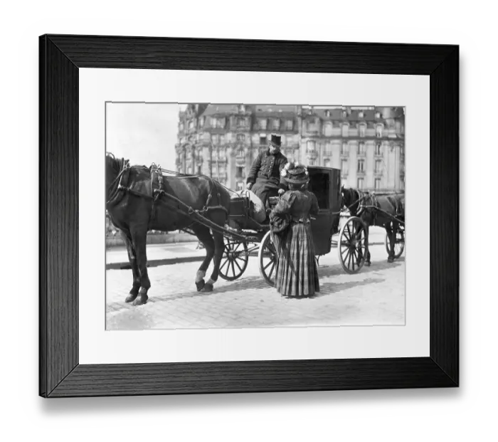 Framed Print : Coachman Helps Woman into Coach Framed Print : Coachman Helps Woman into Coach