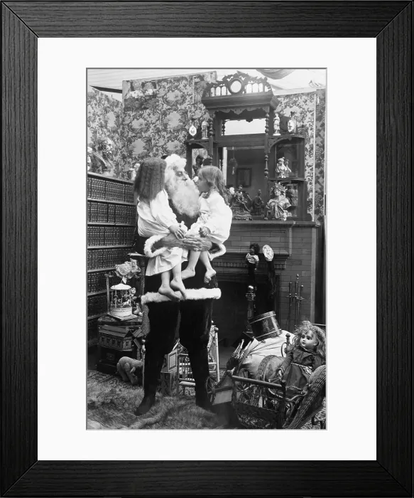Framed Print : Santa Holding Two Girls in His Arms